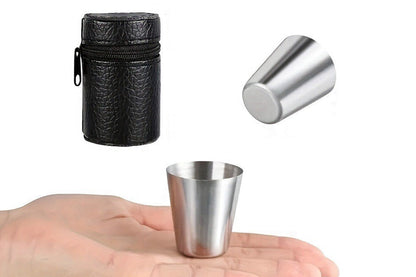 4 Pieces 30ml Stainless Steel Shot Cup Set with PU Carry Pouch