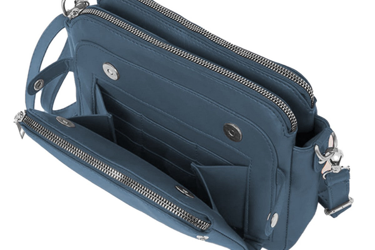 Soft Trendy Three Layer PU Leather Crossbody Purse Shoulder Bag Handbags-Blue