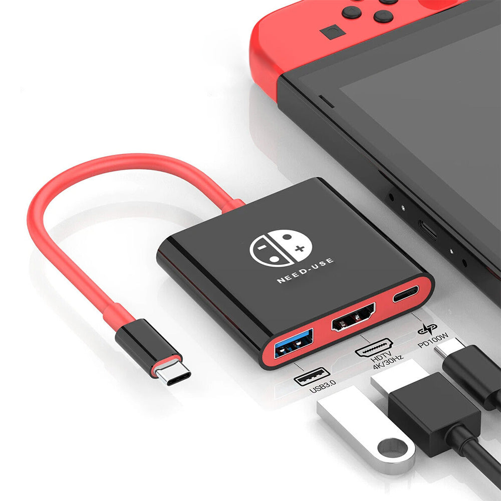 3-in-1 Switch Docking Station for Nintendo Portable 4K Switch TV Adapter with HDMI USB3.0 Port Black