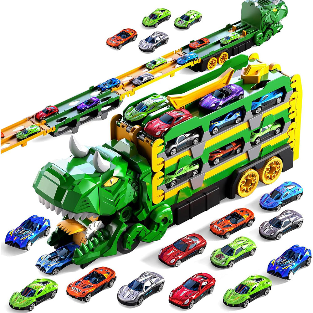 Dinosaur Transport Truck Toy Set with 12PCS Cars for Boys â€?Car & Truck Set Green