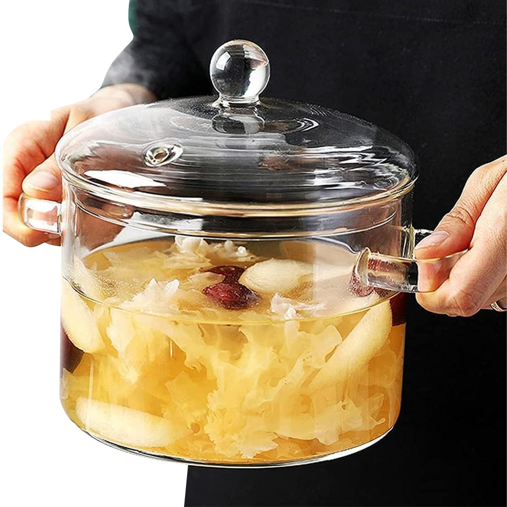 Clear Glass Cooking Pot with Lid Double-Handle Glass Stovetop Pot for Pasta Noodle Soup Milk