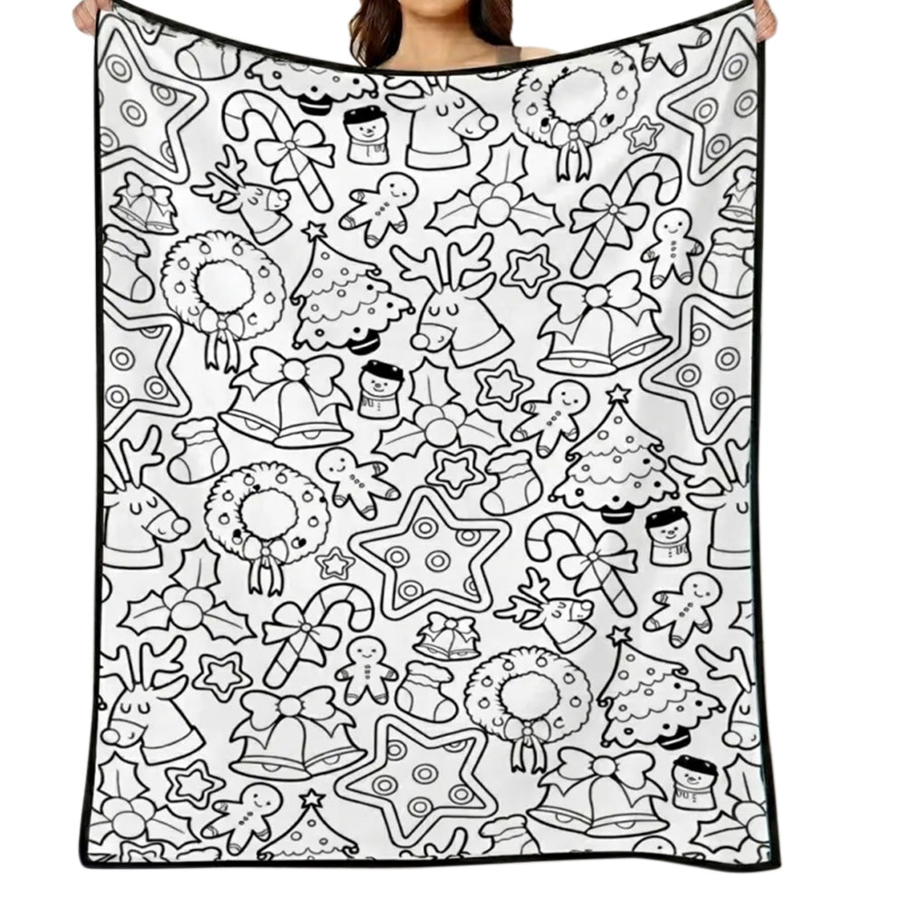 Adult DIY Christmas Coloring Blanket Black and White Line Art - Christmas Tree