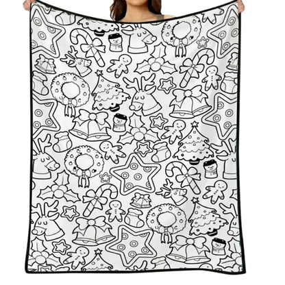 Adult DIY Christmas Coloring Blanket Black and White Line Art - Christmas Tree