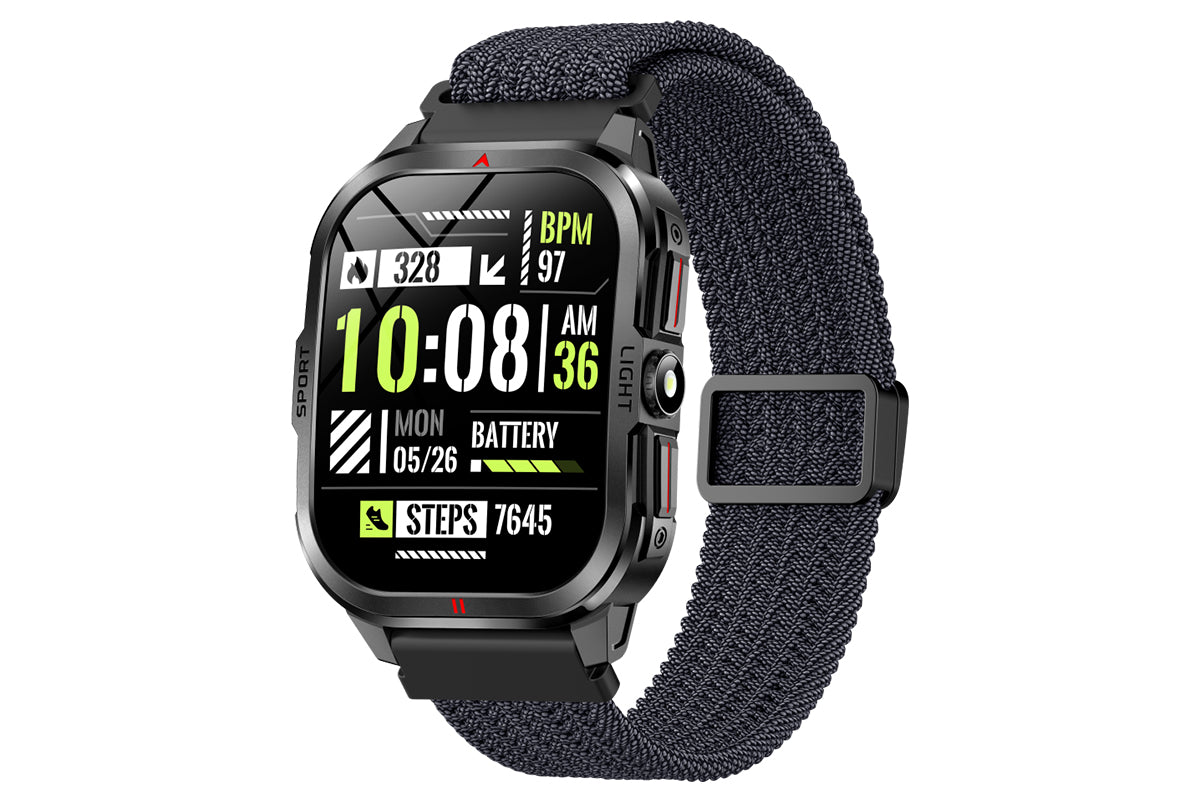 2.01inch Smartwatches with 100 Sports Modes Bluetooth Call Music Control for iPhone -Black nylon strap