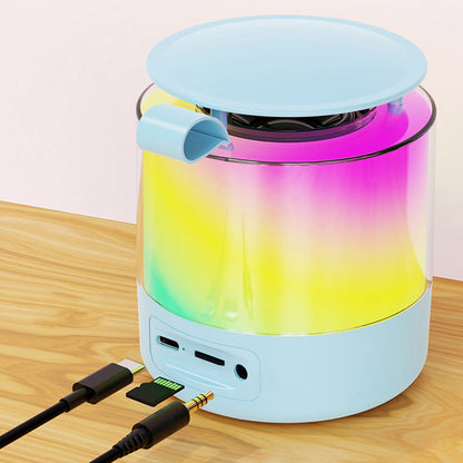 Bluetooth Karaoke Machine with 2 Wireless Microphones Mini Singing Speaker with Colorful Light Blue