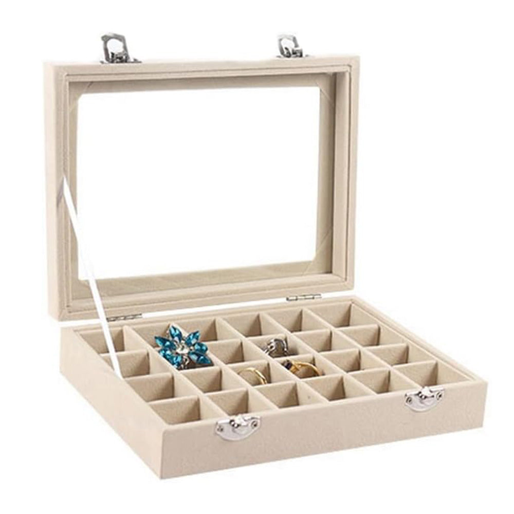 Organizer Case Box Holder Storage Jewelry Earring Ring Velvet Display Travel Portable-Beige