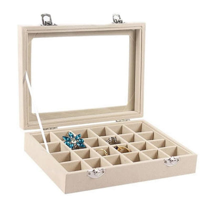 Organizer Case Box Holder Storage Jewelry Earring Ring Velvet Display Travel Portable-Beige