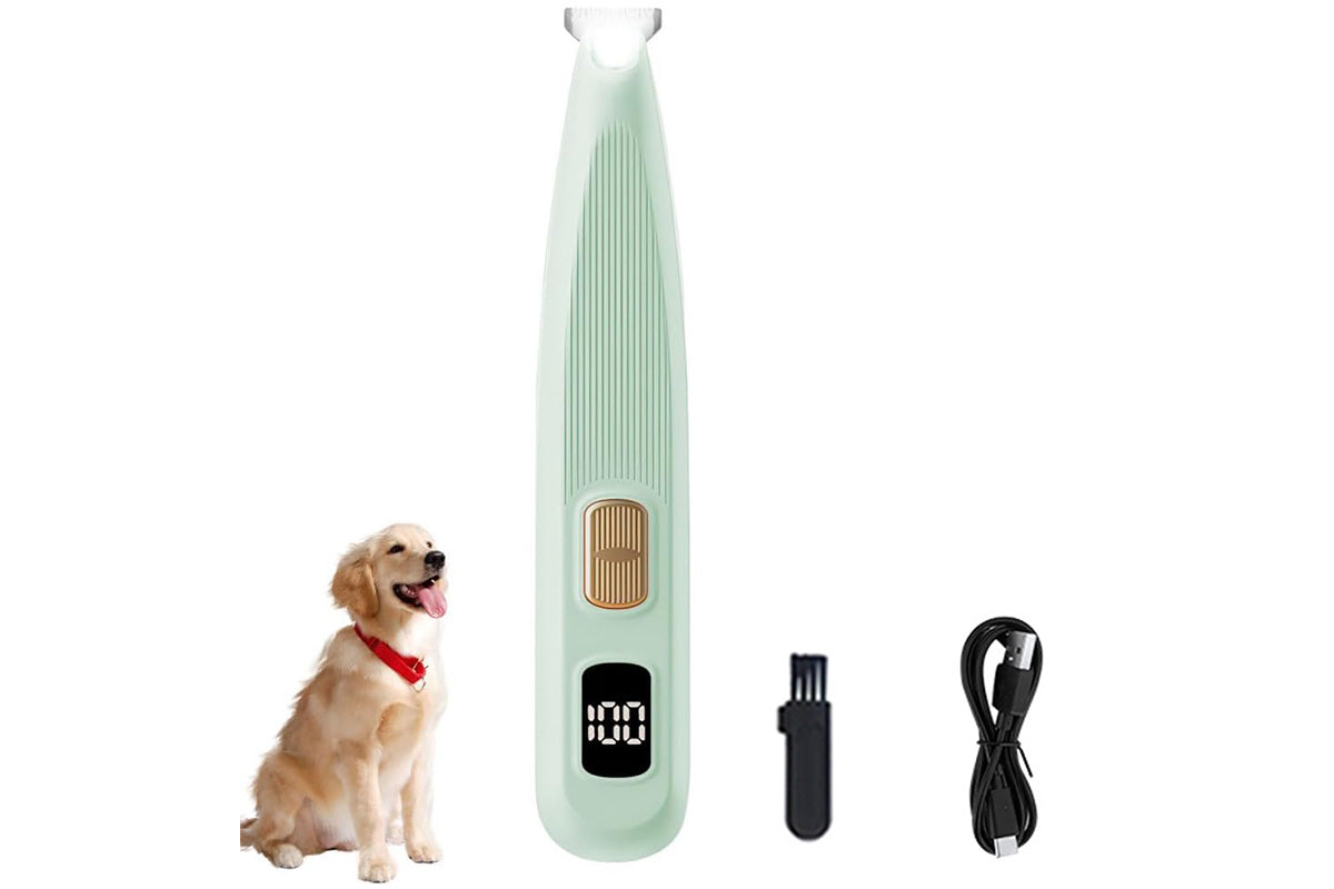 Electric Dog Paw Trimmer with LED Light Digital Display Dual Speed Pet Groomer-Green