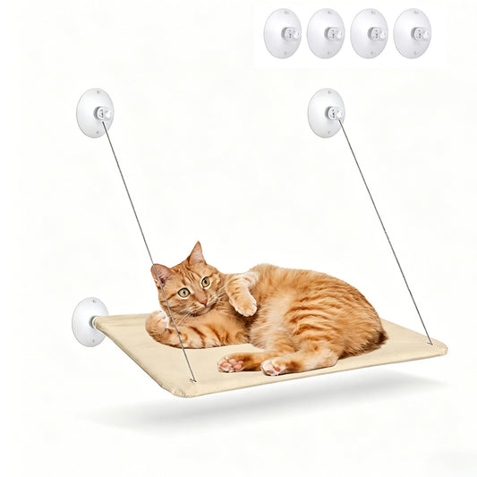 Strong Suction Cup Cat Window Hammock Breathable Mesh Cat Bed for Glass Window-Khaki