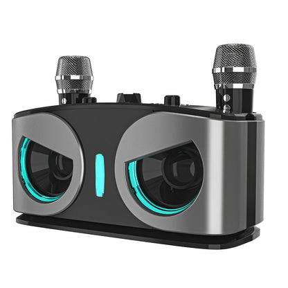 Wireless Bluetooth Karaoke Speaker with 2 Microphone Home KTV Set Grey