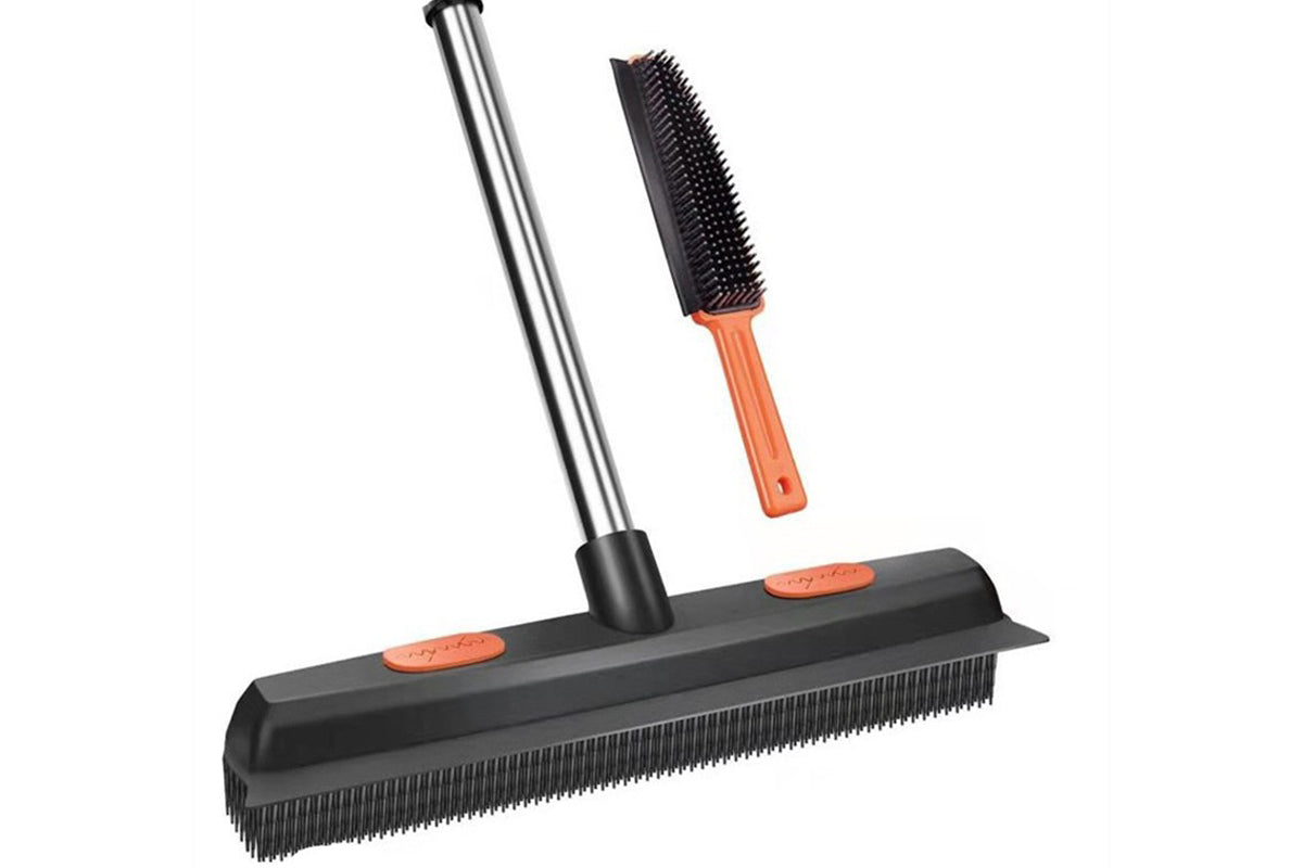 3 in 1 Pet Hair Removal Rubber Broom with Hand Brush and Towel for Floor Dusting