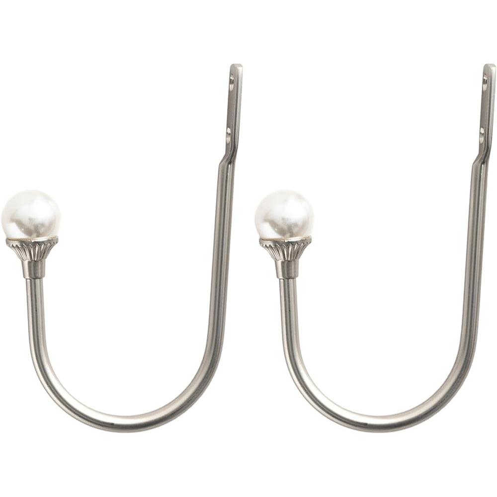 2Piece U Shape Pearl Curtain Holdback Hooks with Screws-Silver