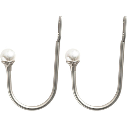 2Piece U Shape Pearl Curtain Holdback Hooks with Screws-Silver