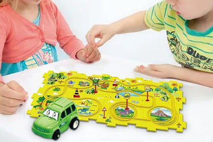 DIY Car Track Puzzle Play Set With A Cute Vehicle Preschool Educational Montessori Toy-Style 1