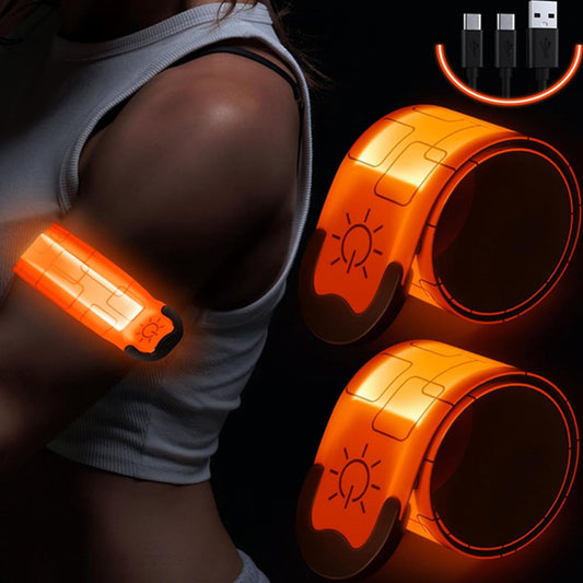 2Pcs Rechargeable  Glowing Bracelet LED Slap Wristband Night Running Security Armband Strap Orange
