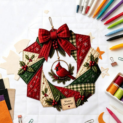 Christmas Wreath DIY Sewing Kit with Precut Fabric for Door Decor - Bird