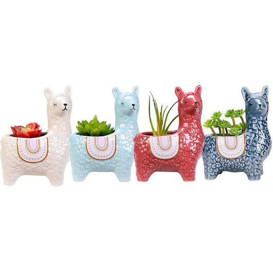 2 X Alpaca Ceramic Flower Pots Garden Home Decor