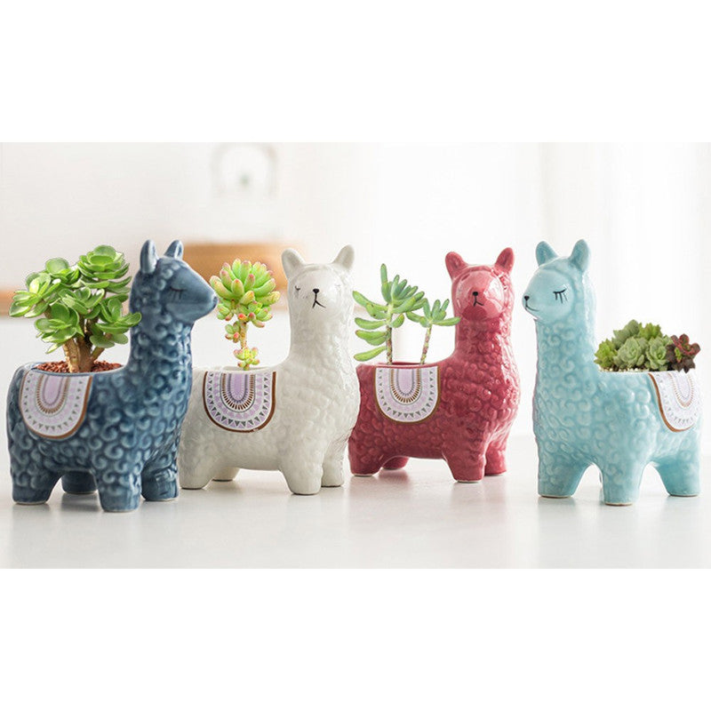2 X Alpaca Ceramic Flower Pots Garden Home Decor