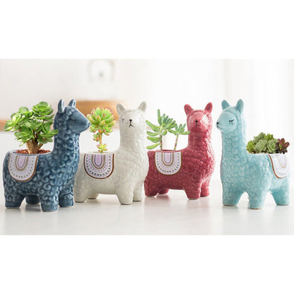 2 X Alpaca Ceramic Flower Pots Garden Home Decor
