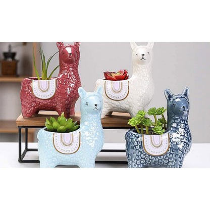 2 X Alpaca Ceramic Flower Pots Garden Home Decor