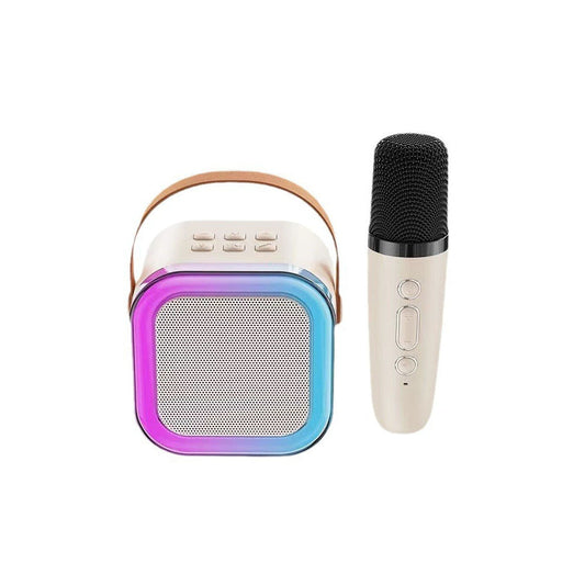 Portable Bluetooth Karaoke Machine with 1 Microphones Colorful LED Dynamic Light Bluetooth Speaker Beige
