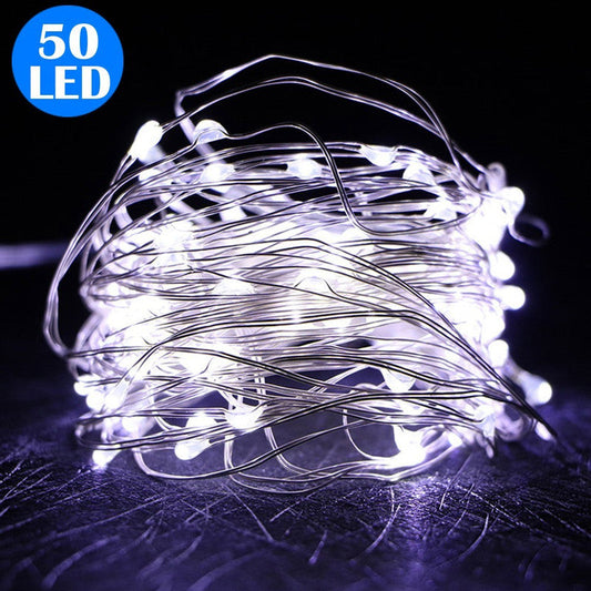 50LED Fairy Lights Battery Operated Copper Wire String Lights Remote Control White
