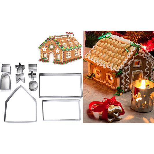 10 Pieces Christmas Gingerbread House Stainless Steel Biscuit Molds Set Baking Tools Kit