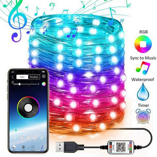 APP Control Bluetooth LED RGB Color Changing Fairy String Light Christmas Decorations Lights