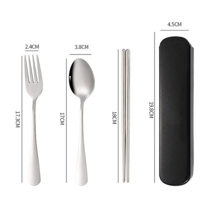 3 Pieces Stainless Steel Cutlery Fork Spoon Chopsticks Set with Storage Case