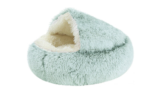Plush Cushioned Hooded Pet Bed