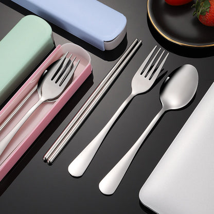 3 Pieces Stainless Steel Cutlery Fork Spoon Chopsticks Set with Storage Case