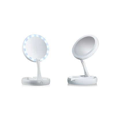 LED-Illuminated Double-Side Mirror 10X Magnification Foldable Makeup Mirror