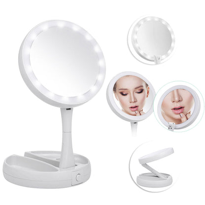 LED-Illuminated Double-Side Mirror 10X Magnification Foldable Makeup Mirror