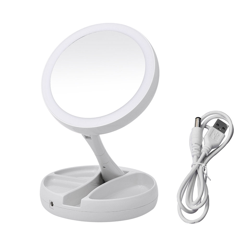LED-Illuminated Double-Side Mirror 10X Magnification Foldable Makeup Mirror