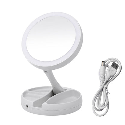 LED-Illuminated Double-Side Mirror 10X Magnification Foldable Makeup Mirror