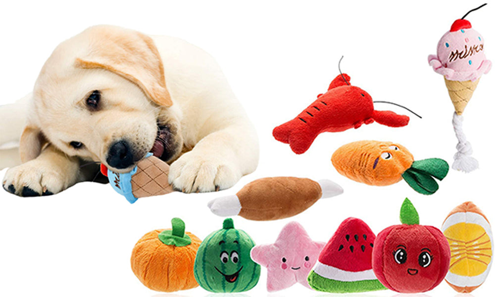 Ten pack dog squeaky plush toys