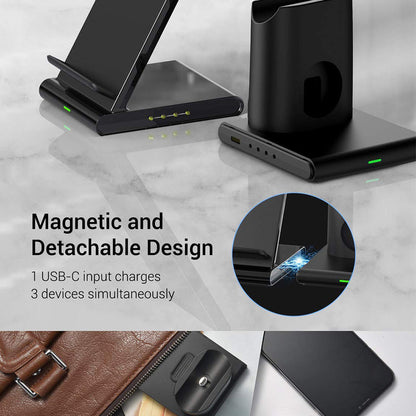 3 in 1 Qi Wireless Charger with Magnetic Stand for iPhone Apple Watch AirPods