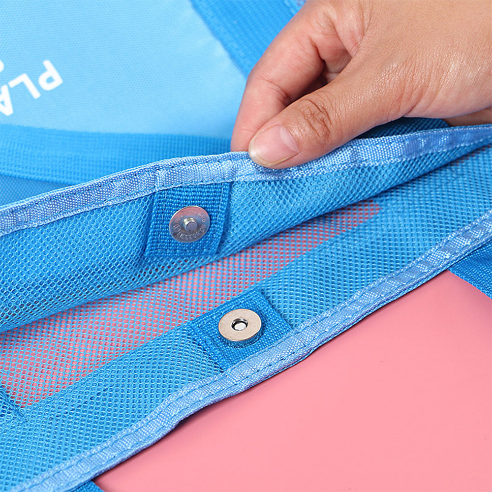 2 Layer Large Mesh Beach Tote Bag with Zipper and Insulated Picnic Cooler Bag - Blue