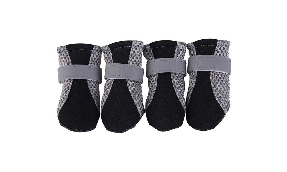 4-Pieces Pet Breathable Boots Black L