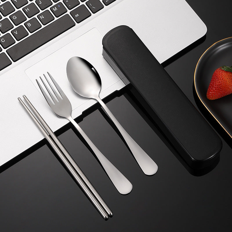 3 Pieces Stainless Steel Cutlery Fork Spoon Chopsticks Set with Storage Case