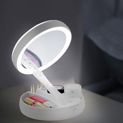 LED-Illuminated Double-Side Mirror 10X Magnification Foldable Makeup Mirror
