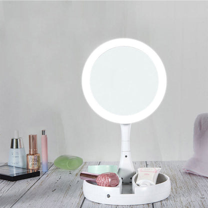 LED-Illuminated Double-Side Mirror 10X Magnification Foldable Makeup Mirror