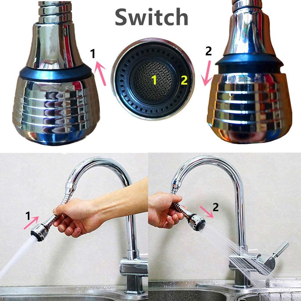 2 Modes Kitchen Sink 360 Flexible Extension Hose Faucet Sprayer Attachment Water Saving Long Nozzle