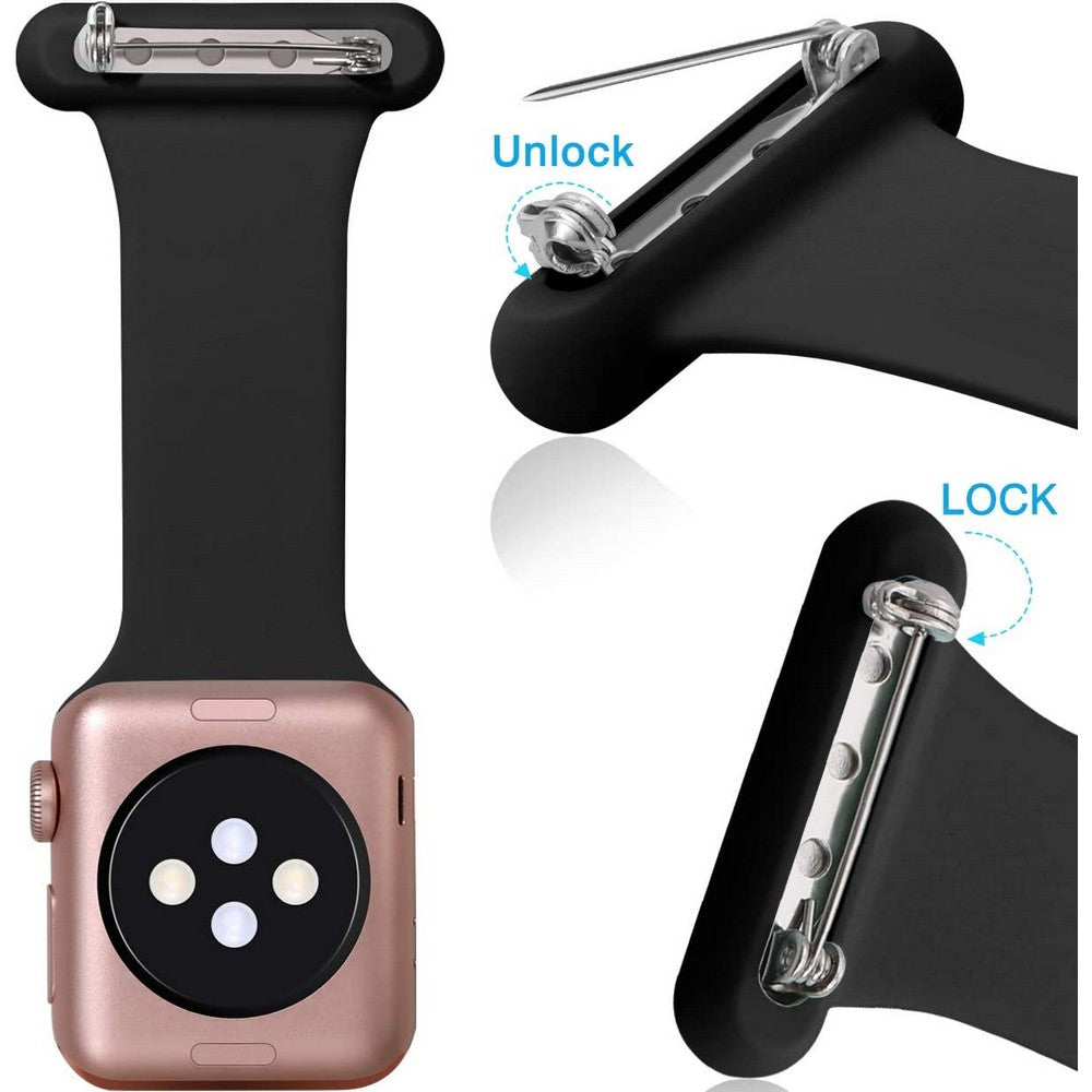 Silicone Replacement Watch Band Pin On Brooch Watch Band for Apple Watch 42mm 44mm Black and White