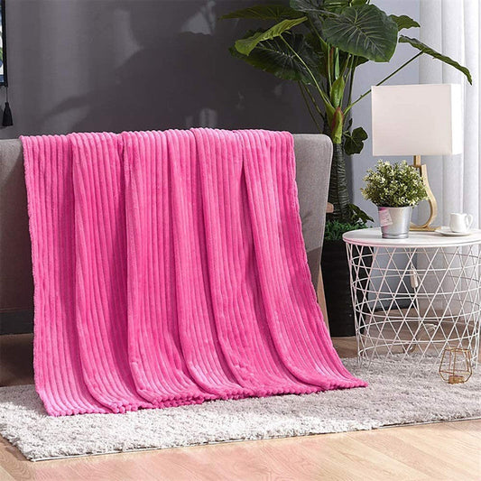 Winter Warm Chunky Fleece Ribbed Throw Luxurious Bedding Blanket for Sofa Couch Bed Rose Red
