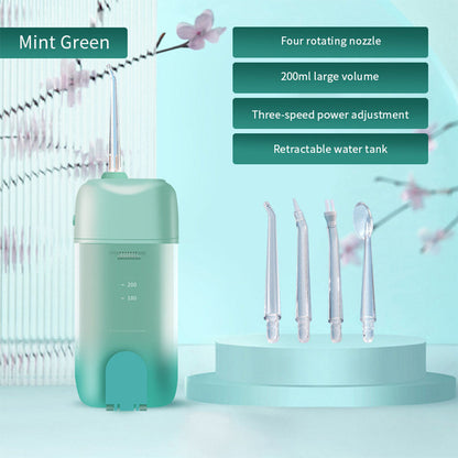 Portable Electric Water Flosser with 200ML Telescopic Tank Travel Oral Irrigator for Teeth Cleaning Green