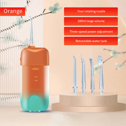Portable Electric Water Flosser with 200ML Telescopic Tank Travel Oral Irrigator for Teeth Cleaning Orange