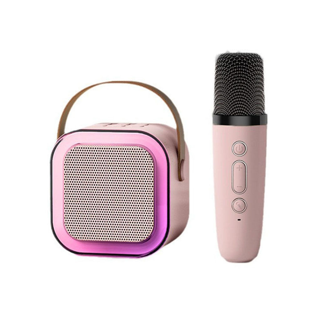 Portable Bluetooth Karaoke Machine with 1 Microphones Colorful LED Dynamic Light Bluetooth Speaker Pink