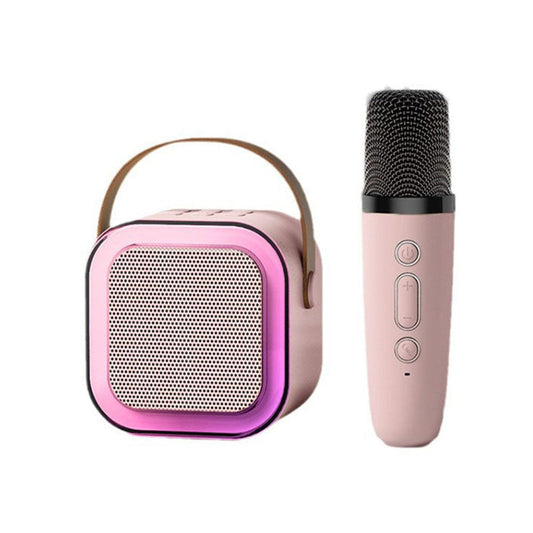 Portable Bluetooth Karaoke Machine with 1 Microphones Colorful LED Dynamic Light Bluetooth Speaker Pink