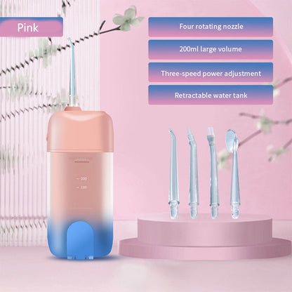 Portable Electric Water Flosser with 200ML Telescopic Tank Travel Oral Irrigator for Teeth Cleaning Pink